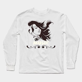 DJ Girl in headphones music retro poster Long Sleeve T-Shirt